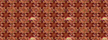 Duvar kâğıdı barok, İspanyol kumaşı. Kusursuz raster arka plan. Çiçek deseni. Kırmızı ve kahverengi renklerde altın elementler. Şekil grafik deseni.
