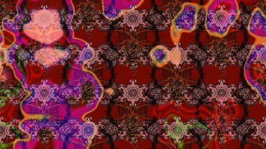 Çiçek ve yapraklı karalama şeklinde Raster çiçek deseni. Raster illüstrasyonu. Nazikçe, bahar çiçekleri kahverengi ve kırmızı renklerde.