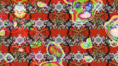 Kırmızı ve gri renklerde Asya tekstili. Suluboya çiçekli çiçek deseni. Raster illüstrasyonu.