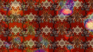 Çiçekli çiçek deseni, suluboya. Düz Çiçek Elementleri Tasarım Raster illüstrasyonu. Kahverengi ve kırmızı renkte çiçekler. Renkli Bahar Teması çizim kalıbı..