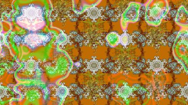 Küçük çiçekteki sevimli çiçek deseni. Raster illüstrasyonu. Kahverengi ve turuncu renkte çiçekler.