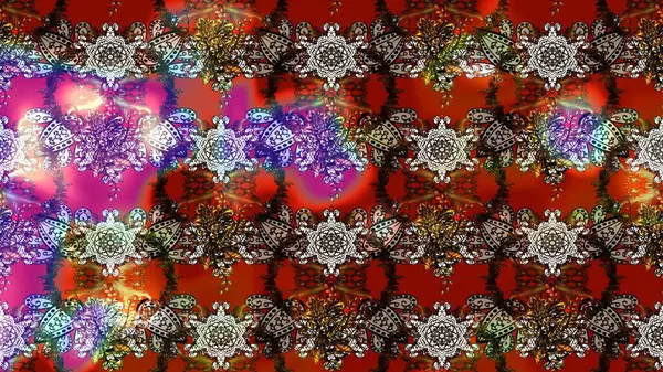 Parlak çiçekli halı deseni kahverengi ve kırmızı renklerde..