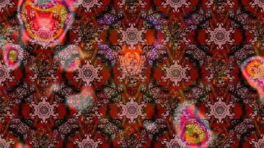 Manzaralı çiçek deseni. Çiçek kompozisyonu, el boyası, hassas şablon. Sevgililer günü ve tebrik kartı konsepti için şık bir davetiye. Üst görünüm, yumuşak kahverengi ve kırmızı renk.