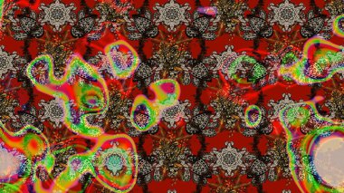 Raster illüstrasyonu. Kırmızı ve kahverengi renklerde. 3D çiçekler, çizim.