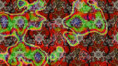 Düz Çiçek Elementleri Tasarımı. Renkli Bahar Teması eskiz kalıbı. Raster illüstrasyonundaki çiçek desenli çizim. Kırmızı ve kahverengi renkte çiçekler.