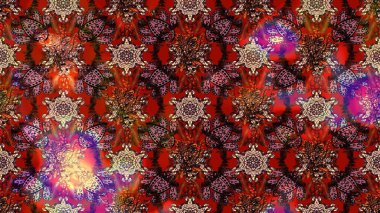 Raster Illustrasyon 'daki Çiçek Deseni' nin son moda çizimi. Düz Çiçek Elementleri Tasarımı. Renkli Yaz Temalı eskiz kalıbı. Kahverengi ve kırmızı renkte çiçekler.