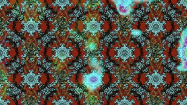 Mavi ve kahverengi renklere karalamalar çizilmiş çiçek deseni. Raster illüstrasyonu.