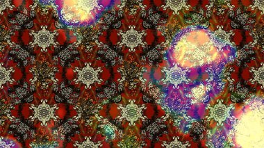 Kahverengi ve bej renkli bitkilerden oluşan parlak çiçekli çizim deseni.