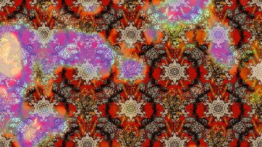 Raster Illustrasyon 'daki Çiçek Deseni' nin son moda çizimi. Kahverengi ve bej renkli çiçekler. Düz Çiçek Elementleri Tasarımı. Renkli Yaz Teması çizim şablonu.