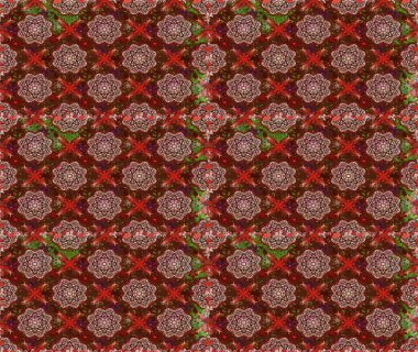 Kahverengi ve kırmızı renklerde parlak çiçekli, soyut, pürüzsüz desen. Küçük çiçekte hoş bir çiçek deseni var. Çiçek elementli zarif raster dokusu..