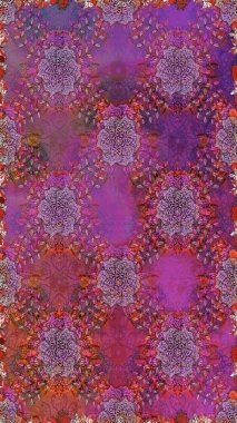 Çiçekli kusursuz retro desen. Düz Çiçek Elementleri Tasarımı. Mor ve kahverengi renkte çiçekler. Renkli Yaz Temalı Kusursuz Arkaplan.