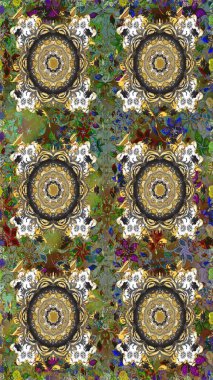 Kusursuz soyut bir arkaplan. Oriental raster klasik gri, kahverengi ve altın desenli. Raster illüstrasyonu.