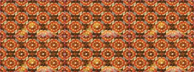 Süslü dekorasyon. Raster illüstrasyonu. Damask altın soyut çiçek kahverengi ve turuncu renklerde kusursuz desen.