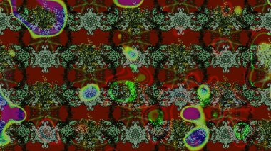 Kibar, bahar çiçekleri yeşil ve kırmızı renklerde. Çiçek ve yapraklı karalama şeklinde Raster çiçek deseni. Raster illüstrasyonu.