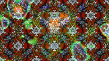 Çiçek ve yapraklı karalama şeklinde Raster çiçek deseni. Raster illüstrasyonu. Kahverengi ve yeşil renklerde bahar çiçekleri..