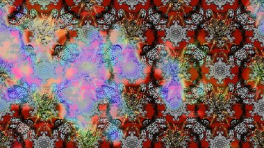 Renkli Bahar Teması eskiz kalıbı. Çiçek desenli çizim. Raster illüstrasyonu. Düz Çiçek Elementleri Tasarımı. Asya tekstil tarzında. Gri ve kahverengi renkte çiçekler.