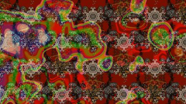 Düz Çiçek Elementleri Tasarımı. Renkli Bahar Teması eskiz kalıbı. Raster Modaya uygun kumaş deseni. Kahverengi ve kırmızı renkli şirin çiçek deseni.