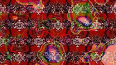 Arkaplan dokusu, duvar kağıdı, kırmızı ve kahverengi renkli çiçek teması. Soyut etnik raster çizim kalıbı. Kabile sanatı boho baskısı, klasik çiçek arkaplanı.