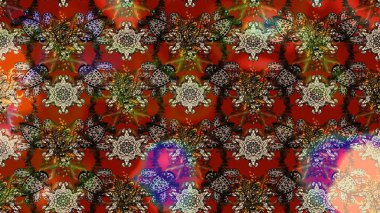 Düz Çiçek Elementleri Tasarımı. Sevimli çiçek raster deseni. Kahverengi ve kırmızı renkte çiçekler. Renkli Yaz Teması çizim şablonu.