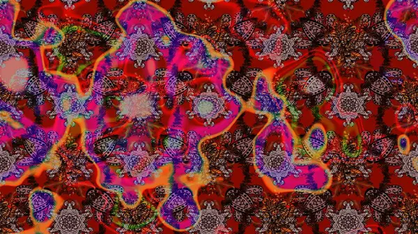 Arkaplan dokusu, duvar kağıdı, kırmızı ve kahverengi renkli çiçek teması. Soyut etnik raster çizim kalıbı. Kabile sanatı boho baskısı, klasik çiçek arkaplanı.