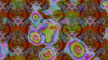 Raster illüstrasyonundaki çiçek desenli çizim. Çiçekler suluboya tarzında kahverengi ve yeşil renklerde.