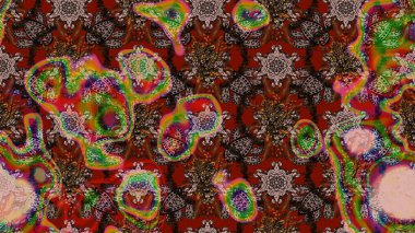 Kabile sanatı boho baskısı, klasik çiçek arkaplanı. Soyut etnik raster çizim kalıbı. Arkaplan dokusu, duvar kağıdı, kahverengi ve kırmızı renkli çiçek teması.