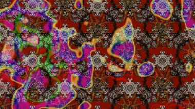 Kahverengi ve kırmızı renkte çiçekler. Düz Çiçek Elementleri Tasarımı. Renkli Bahar Teması eskiz kalıbı. Raster illüstrasyonunda çiçek deseni çizimi.