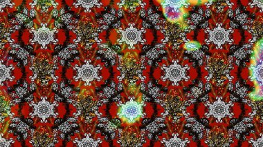 Raster deseni. Bahar çiçekleri dallı desen, gri ve kırmızı renkler çiçekli siluet.