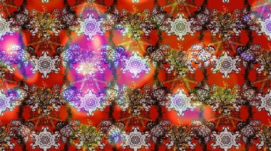 Çiçeksel çizim kalıbının yansıması. Vadinin çiçekleri kahverengi ve kırmızı renklerde.