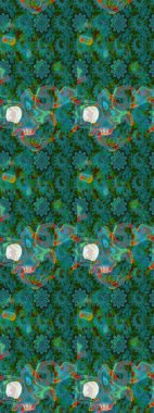 Küçük çiçekteki sevimli çiçek deseni. Raster deseni. Yumuşak, yaz çiçekleri yeşil ve mavi renklerde. Raster illüstrasyonu.