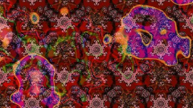 Raster illüstrasyonu. Moda baskısı, albüm, ambalaj kağıdı ve duvar kağıdı için zarif dekoratif süslemeler. Kahverengi ve kırmızı renklerde sevimli çiçekler. Küçük çiçekli basit bir çiçek çizimi..