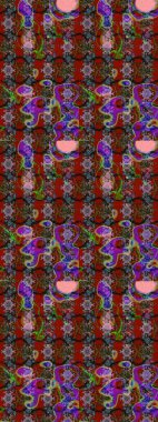 Raster illüstrasyonu. Kırmızı ve kahverengi renklere karalamalar çizilmiş çiçek deseni.