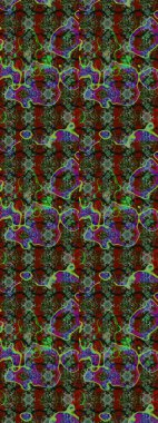 Tropik çiçek desenleri. Raster illüstrasyonu. Yeşil ve kırmızı renkte çiçekler.