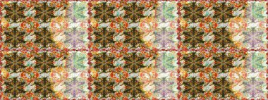 Raster illustration. Raster abstract background with repeating elements. Golden seamless pattern on brown and neutral colors with golden elements. Seamless damask classic golden pattern.