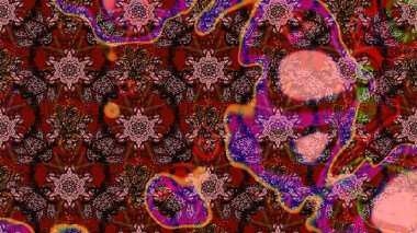 Soyut etnik raster çizim kalıbı. Arkaplan dokusu, duvar kağıdı, kahverengi ve kırmızı renkli çiçek teması. Kabile sanatı boho baskısı, klasik çiçek arkaplanı.