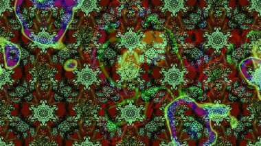 Raster illüstrasyonundaki çiçek desenli çizim. Yeşil ve kahverengi renkte çiçekler.