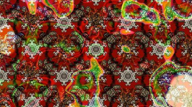 Raster çiçek desenli çiçek deseni, yapraklar, dekoratif elementler, sıçrama, lekeler, el çizimi kontur çizgileri ve Doodle çizim stili, grafik raster çizim çizimi.