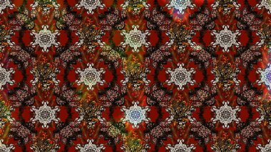 Raster illüstrasyonu. Şirin çiçekli eskiz deseni ve kahverengi ve kırmızı renklerde yapraklar, suluboya çiçek deseni, duvar kağıdı, kart veya kumaş için fayanslı.