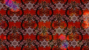 Raster illüstrasyonu. Kahverengi ve kırmızı renkte kahverengi ve kırmızı papatya deseni. Kahverengi ve kırmızı renklerde.