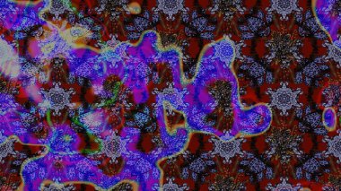 Düz Çiçek Elementleri Tasarımı. Mor ve kahverengi renkte çiçekler. Renkli Bahar Teması eskiz kalıbı. Çiçek desenli çizim. Raster illüstrasyonu. Asya tekstil tarzında.