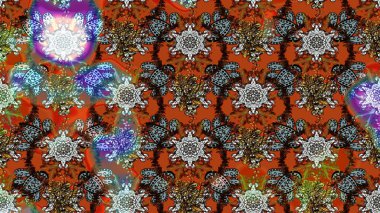 Düz Çiçek Elementleri Tasarımı. Renkli Bahar Teması eskiz kalıbı. Sevimli çiçek raster deseni. Kahverengi ve turuncu renkte çiçekler.