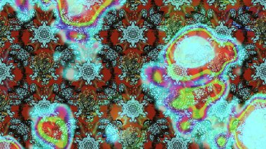 Asya tekstil tarzında. Çiçek desenli çizim. Renkli Bahar Teması eskiz kalıbı. Raster illüstrasyonu. Düz Çiçek Elementleri Tasarımı. Mavi ve kahverengi renkte çiçekler.