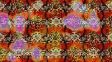 Raster illüstrasyonu. Tropik çiçek desenleri. Kahverengi ve bej renkli çiçekler.