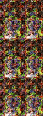 Çiçekli karalama şeklinde Raster çiçek deseni. Raster illüstrasyonu. Yumuşak, bahar çiçekleri kahverengi ve siyah renklerde.