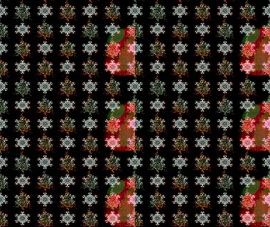 Suluboya elle çizilmiş çiçek desenli eskiz deseni. Parlak renkli fantezi çiçekleri, yapraklar, siyah renkli tomurcuklar.