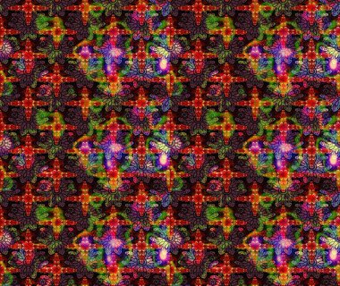 Çiçek ve yapraklı karalama şeklinde Raster çiçek deseni. Kahverengi renklerde bahar çiçekleri. Raster illüstrasyonu.