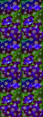 Hint süsü. Çizim kalıbı. Raster illüstrasyonu. Renkli süs kenarı. Çiçek duvar kağıdı. Yeşil ve mavi renklerde.