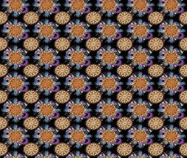 Siyah renkli bitkilerden oluşan parlak çiçekli çizim deseni.