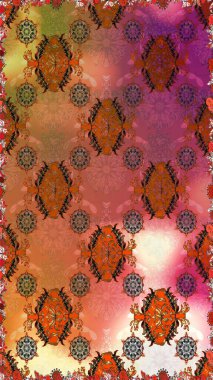 Düz Çiçek Elementleri Tasarımı. Sevimli çiçek raster deseni. Renkli Yaz Temalı Kusursuz Arkaplan. Kahverengi ve turuncu renkte çiçekler.