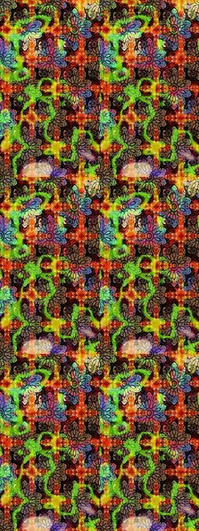 Çiçek desenli çizim. Siyah ve yeşil renkli çiçekler. Raster illüstrasyonu. Raster illüstrasyonu. Asya tekstil tarzında.